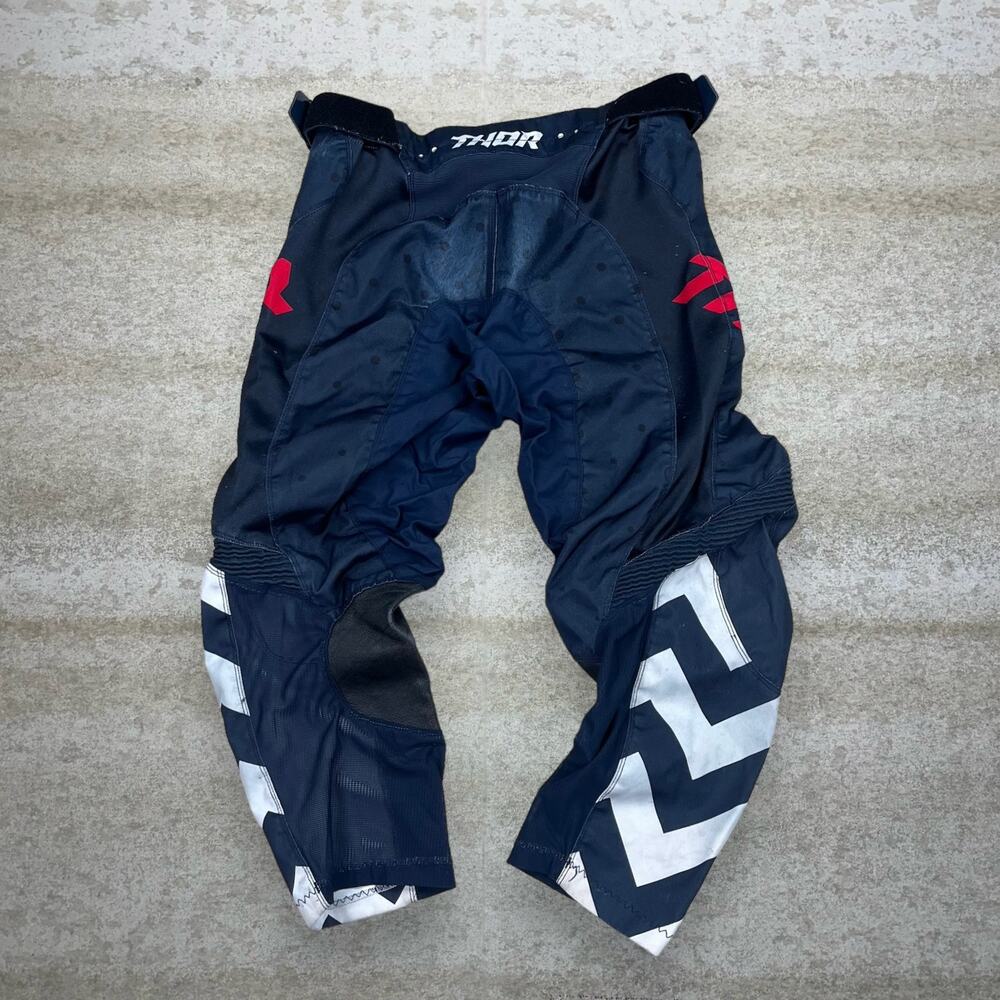 Vintage Y2K Thor Motocross Pants 32x26 Baggy Wide Leg Fit Navy Blue White Red